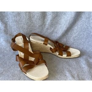 Cole Haan Crystal Leather Strappy Espadrille Wedge Sandals Women's 9B NWOB Brown